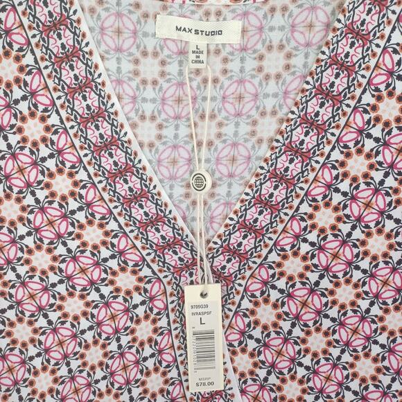 Max Studio Tunic Top Women Large Multi Geometric Hi-Low Boho Blouson Boxy Hippie - Picture 6 of 12